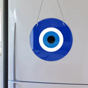 Evil Eye Mirror Wall Hanging Decor Round Blue Glass Evil Eye Ornament with Metal Chain