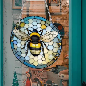 Colorful bumblebee stained glass style hanging ornament home wall decor window display piece