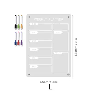 Clear acrylic weekly planner board magnetic calendar with 6 markers for fridge office home
