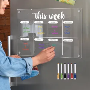 Clear Acrylic Weekly Calendar Magnetic Refrigerator Board with Markers and Planner Notes