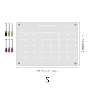 Clear acrylic monthly calendar board with erasable pens, 29.7x21cm magnetic planner.