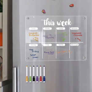 Clear acrylic magnetic weekly calendar planner board for fridge with dry erase markers