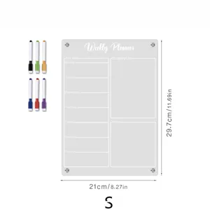 Transparent Acrylic Weekly Planner Board with 6 Markers Magnetic Calendar for Wall Refrigerator