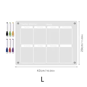 Pizarra de planificación semanal de acrílico transparente con rotuladores 42x29cm