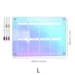 Acrylic weekly planner board with markers, magnetic fridge calendar memo board for daily organization.