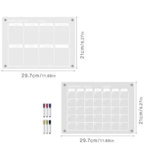 Clear acrylic weekly and monthly planner board set with colorful markers for home office use.