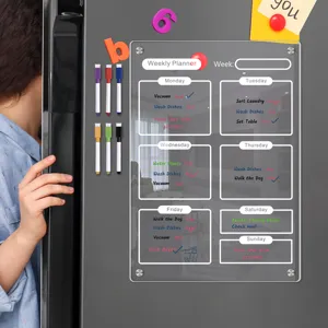 Transparent Acrylic Weekly Planner Magnetic Whiteboard Refrigerator Message Board with Pens