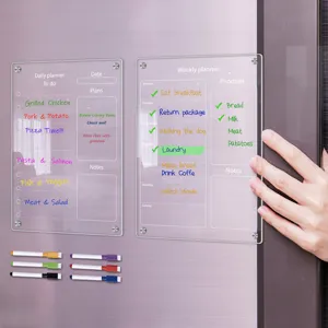 Clear acrylic weekly and daily planner magnetic dry erase boards set for refrigerator use.