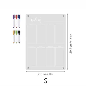 Clear acrylic weekly planner board with markers, size S 21x29.7cm magnetic dry erase memo board.