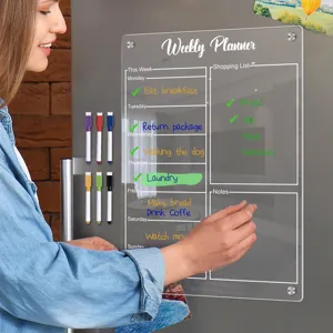 Clear Acrylic Magnetic Weekly Planner Board for Refrigerator with Dry Erase Markers Set