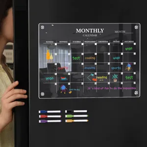 Clear acrylic magnetic monthly calendar board for fridge with markers and memo planner