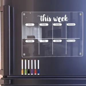 Clear acrylic weekly planner magnetic fridge dry erase board calendar with 6 markers.