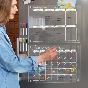 Transparent Acrylic Weekly Monthly Planner Magnetic Calendar Board For Refrigerator Dry Erase Acrylic Board With Markers