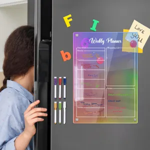 Colorful acrylic weekly planner magnetic dry erase board for fridge with markers and notes