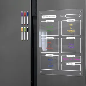 Clear Acrylic Weekly Planner for Fridge Magnetic Refrigerator Calendar Board with 6 Markers