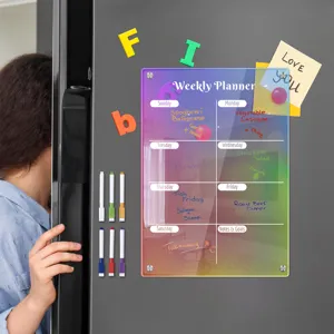 Tableau de planification hebdomadaire magnétique en acrylique avec marqueurs et notes.