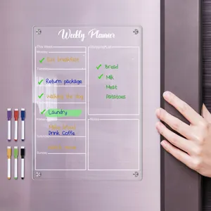 Clear acrylic weekly planner magnetic dry erase board for fridge with markers and note section