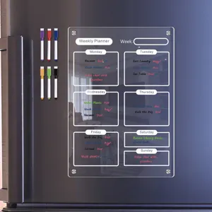 Clear acrylic magnetic weekly planner board for fridge, erasable dry erase calendar board with 6 pens.