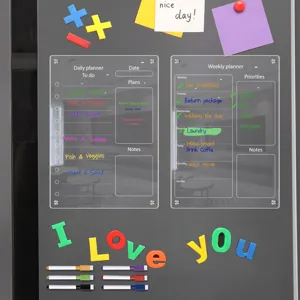 Clear acrylic magnetic weekly and daily planner board set with markers for fridge.