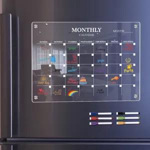 Transparent Acrylic Magnetic Refrigerator Calendar Message Board Clear Weekly Monthly Planner Board With Pens For Home