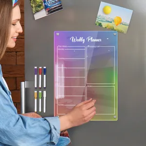 Acrylic magnetic weekly planner board for refrigerator with dry erase markers for daily memo