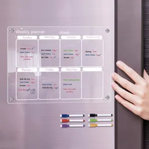 Tablero Planificador Semanal de Acrílico Transparente Calendario Magnético Borrable en Seco Para Refrigerador Con Rotuladores