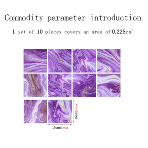Purple marble tile stickers self-adhesive wall floor crystal film decor set of ten