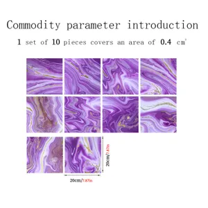 Purple marble crystal tile stickers detail, self-adhesive wall and floor decor, 20x20cm 10pcs