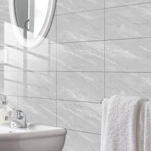 Grey marble texture waterproof self-adhesive wall tile sticker detail view in bathroom