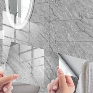Grey marble texture crystal tile sticker, self-adhesive wall and floor decor film for home.