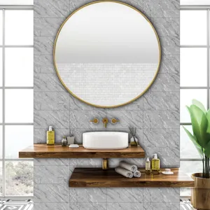 Grey marble tile sticker waterproof self-adhesive wall paper for modern bathroom home decor.