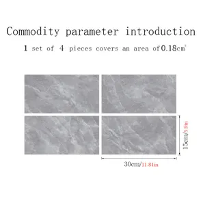 Marble crystal tile sticker set of 4 pieces 30x15cm self-adhesive wall decor for home.