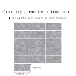 Grey marble texture self-adhesive tile stickers home decor wall floor sticker 16 pcs