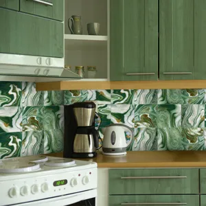 Green marble crystal film tile sticker, self-adhesive waterproof wall decor sticker.