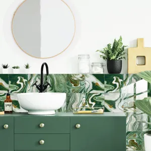 Green marble pattern crystal film tile sticker for wall decor, waterproof self adhesive.