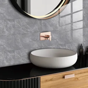 Waterproof marble pattern tile stickers for modern bathroom wall decor and home renovation.
