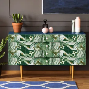 Green marble pattern self-adhesive tile and wall sticker for home decor furniture upgrade.