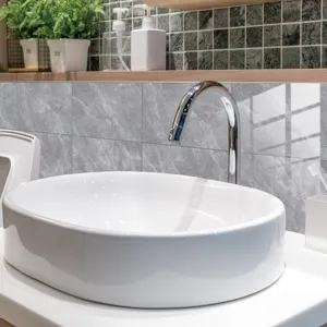 Grey marble tile sticker waterproof self-adhesive wall paper for home bathroom decor