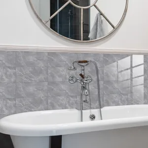Grey marble crystal film tile sticker, self-adhesive waterproof wall decor for bathroom.
