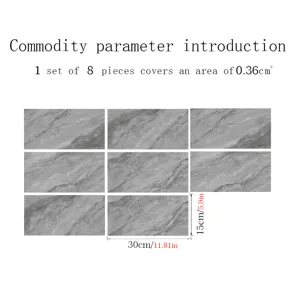 Grey marble texture self-adhesive tile sticker waterproof wall sticker 8 pieces set