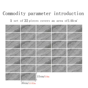 Grey marble tile stickers 32pcs waterproof self-adhesive wall and floor tile decor 30x15cm