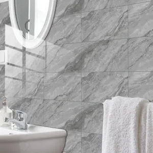 Grey marble texture tile sticker detail view, self adhesive wall sticker for home decor.