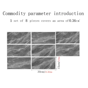 Grey marble texture tile stickers, self-adhesive waterproof wall stickers, 8 pieces set.