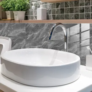 Grey marble tile stickers waterproof self-adhesive wall paper for bathroom home decor and kitchen.