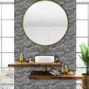 Grey marble pattern tile sticker wall wallpaper for home bathroom decor peel and stick