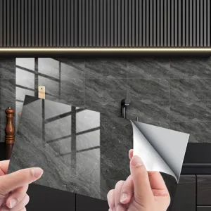 Dark grey marble texture self adhesive wall tile sticker high gloss crystal film detail.