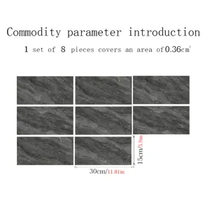 Dark grey marble tile stickers, waterproof self-adhesive wall and floor tile decals 8pcs