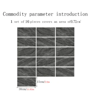 Imitation marble crystal film tile stickers, 16 pieces set, self-adhesive wall floor decor.
