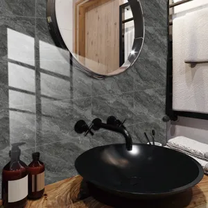 Dark grey marble pattern tile wall sticker for modern home bathroom decoration detail view.