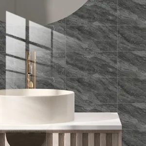 Dark grey faux marble wall tile sticker detail view, waterproof home decor surface.